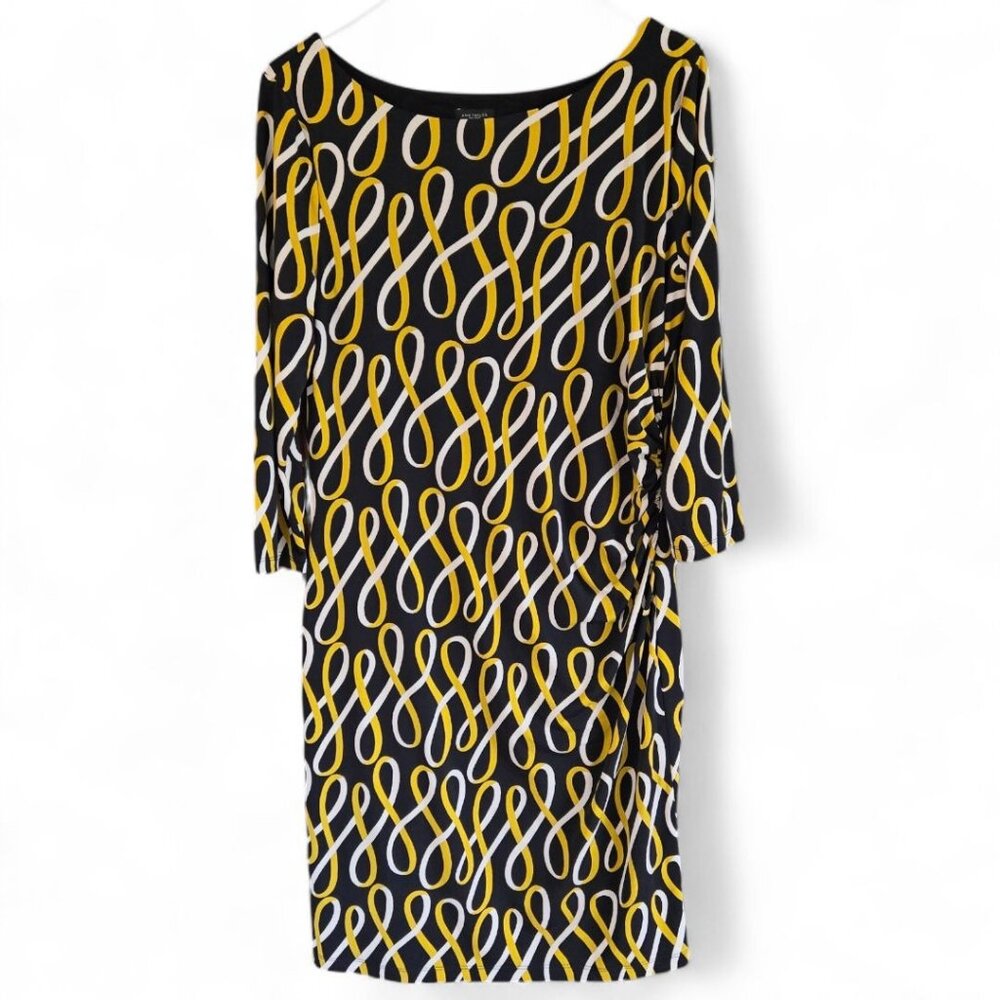 Ann Taylor Factory Womens Printed Shift Dress 3/4 Sleeve Scoop Neck Geometric